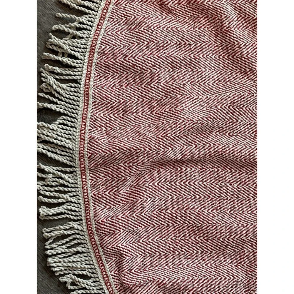 Merry Christmas Tree Skirt Boho Bohemian Farmhouse Chic Red Beige Fringe 48